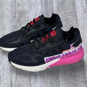 Adidas ZX 2K Boost Running Shoe Women 7.5 Black Pink Wordmark Heel Stripe FX7050